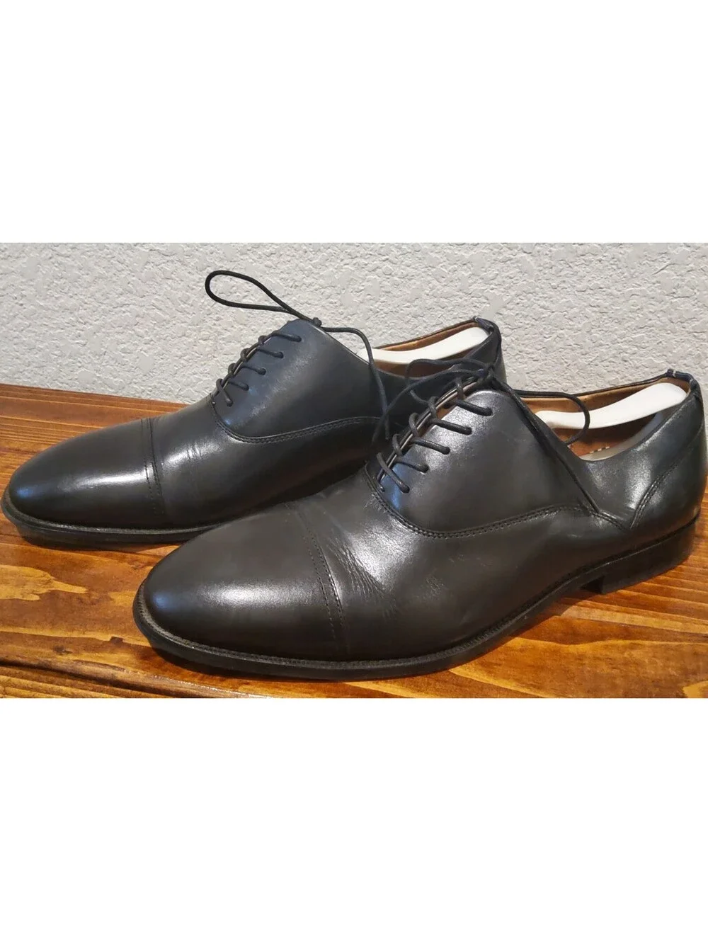 Brooks Brothers Mens Black Leather Cap Toe Oxford Dress Shoes 11 D Made in USA